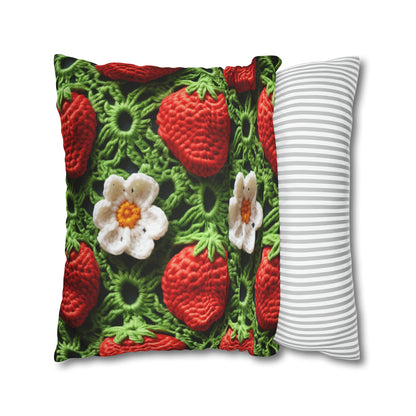 Strawberry Field Crochet - Forever Forest Greens - Fruit Berry Harvest Crop - Spun Polyester Square Pillow Case