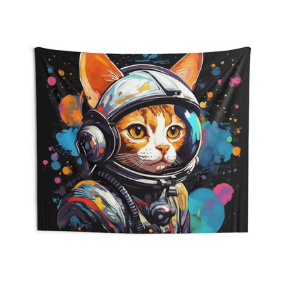 Astro Cat Adventure Feline - 宇宙空間に浮かぶ鮮やかなポップアート - 屋内壁タペストリー