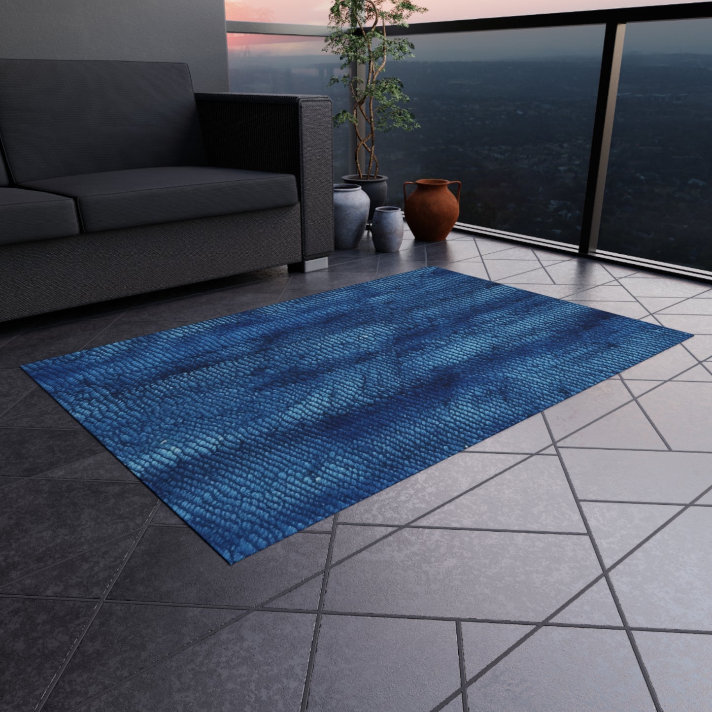 Blue Spectrum: Denim-Inspired Fabric Light to Dark - Outdoor Rug