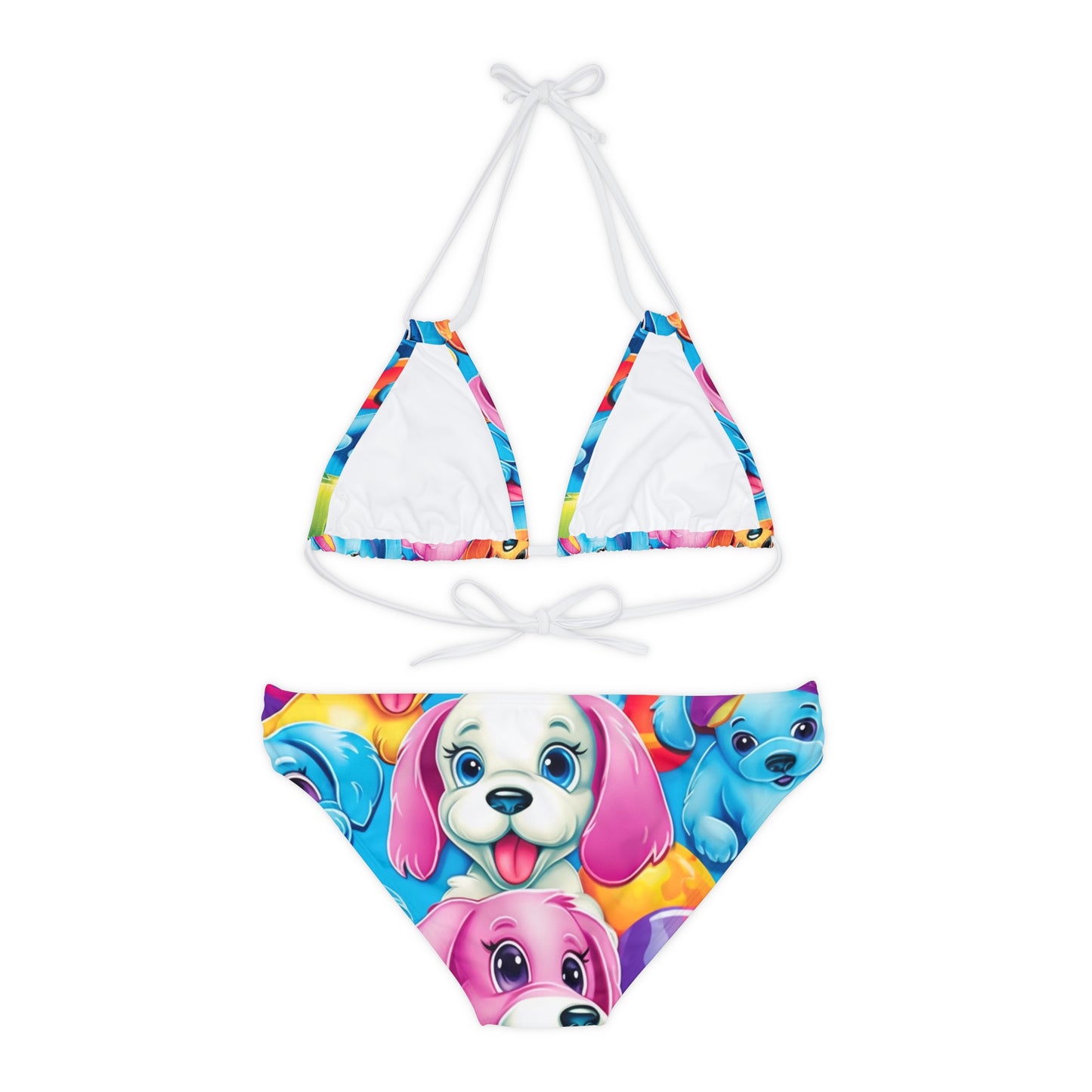 Happy Puppy & Dog Design - Vivid and Eye-Catching - Strappy Bikini Set (AOP)