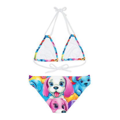 Happy Puppy & Dog Design - Vivid and Eye-Catching - Strappy Bikini Set (AOP)