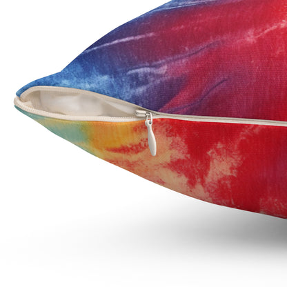 Rainbow Tie-Dye Denim: Vibrant Multi-Color, Fabric Design Spectacle - Spun Polyester Square Pillow