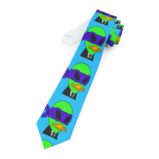 Alien Duck Superhero Necktie - Visitor 751 - Cartoon Character Design, Bold Purple & Green, Fun Novelty Tie for Men