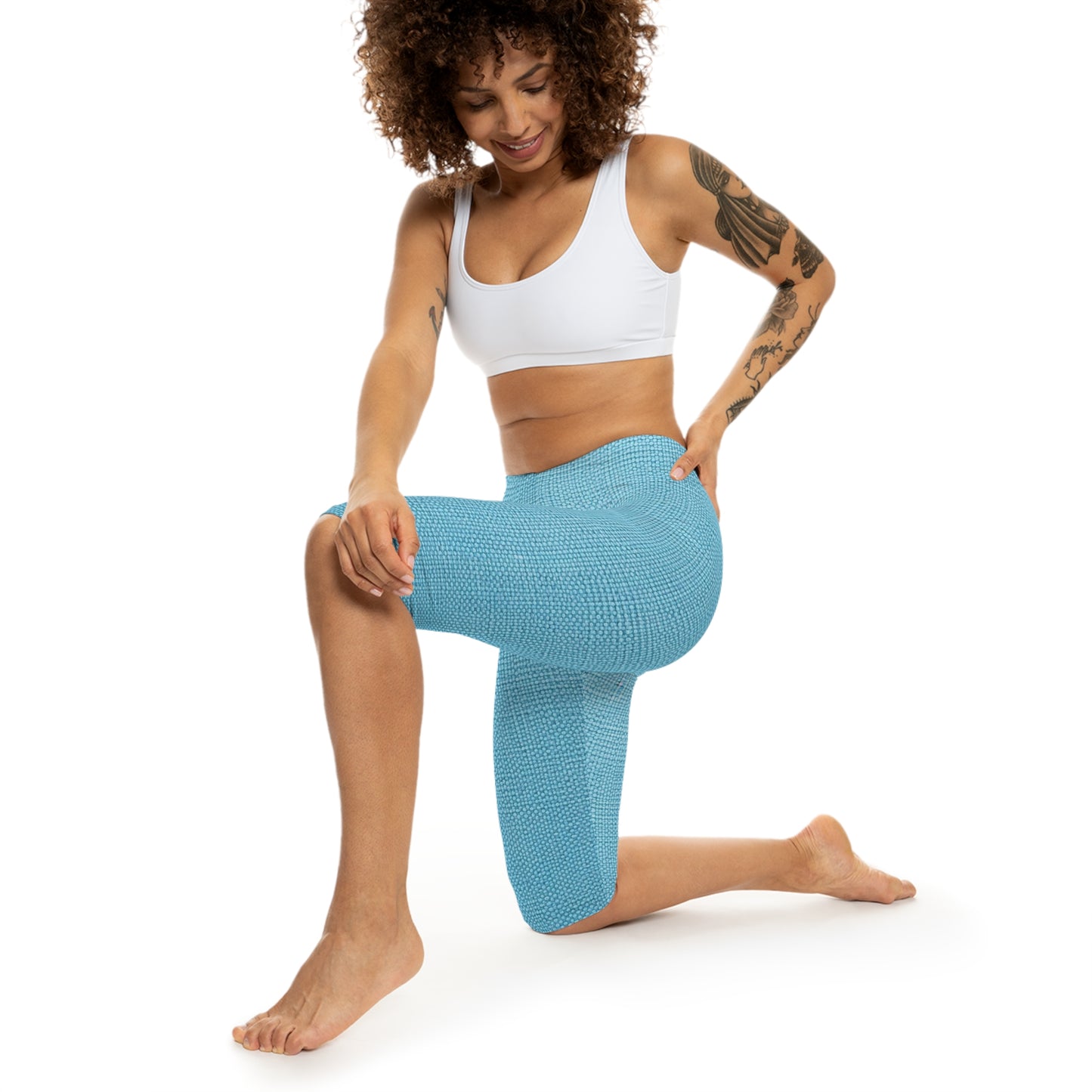 Bright Aqua Teal: Denim-Inspired Refreshing Blue Summer Fabric - Women’s Capri Leggings (AOP)