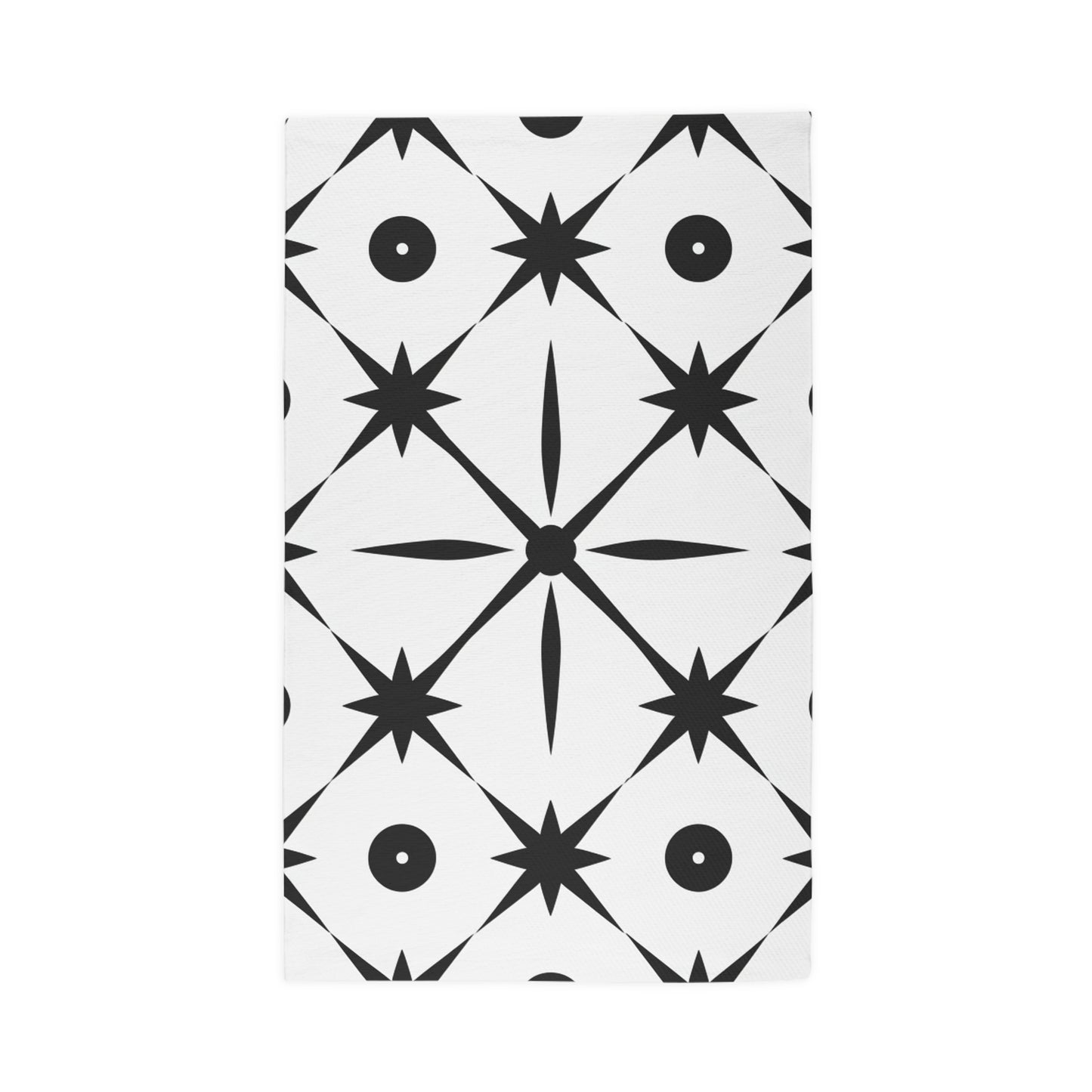 Mid Century Modern Asterisk Design - White & Black Atomic Starburst - Dobby Rug