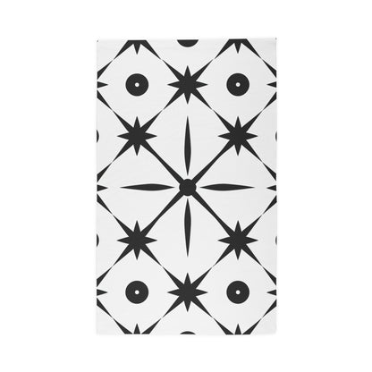 Mid Century Modern Asterisk Design - White & Black Atomic Starburst - Dobby Rug