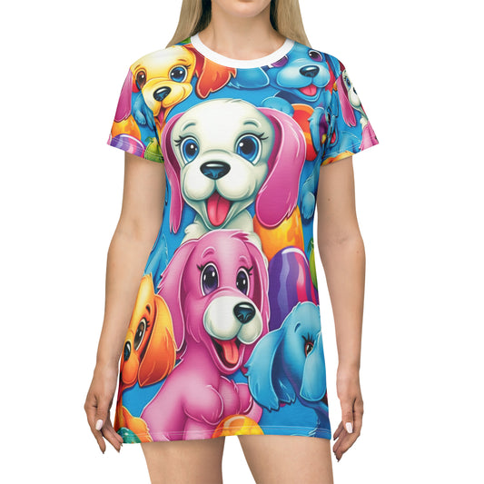 Happy Puppy & Dog Design - Vivid and Eye-Catching - T-Shirt Dress (AOP)