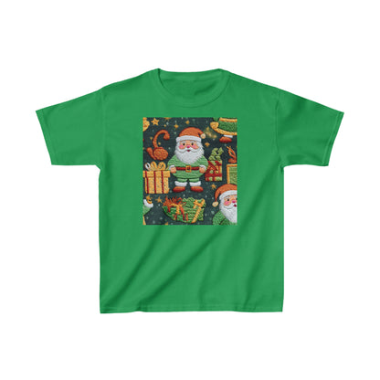 Christmas Santa Claus - Embroidered Presents - Festive Winter Wonderland - Deck the Halls Design - Kids Heavy Cotton™ Tee