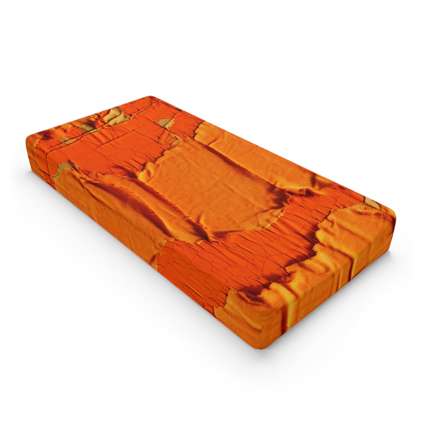 Fiery Citrus Orange: Edgy Distressed, Denim-Inspired Fabric - Baby Changing Pad Cover