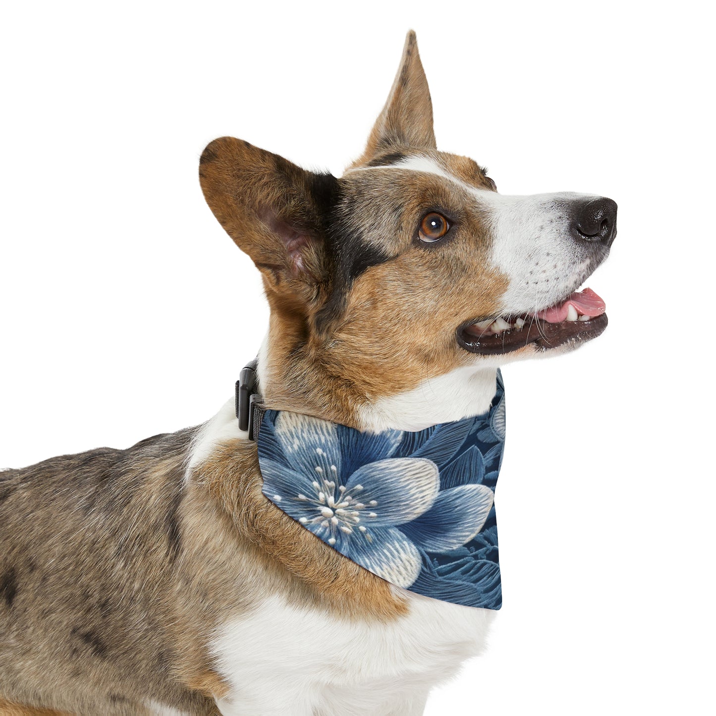 Flower Blossom Embroidery Floral on Denim Style - Pet Bandana Collar