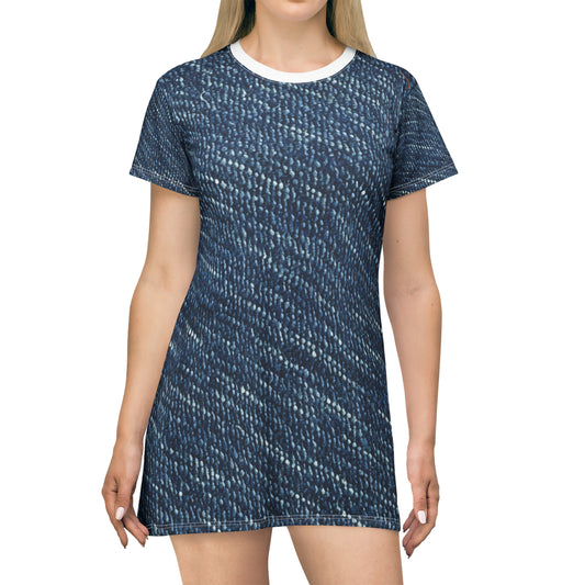 Denim-Inspired Design - Distinct Textured Fabric Pattern - T-Shirt Dress (AOP)