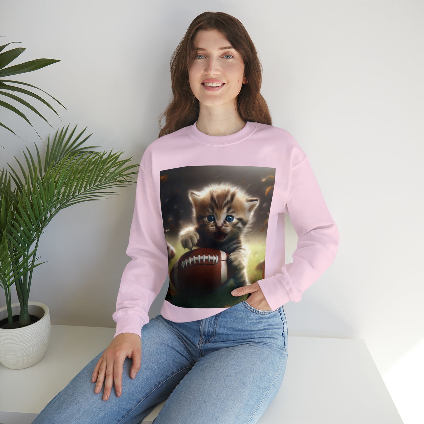 Football Kitten Touchdown: Tabby's Winning Play Sport Game - Unisex Heavy Blend™ Crewneck Sweatshirt