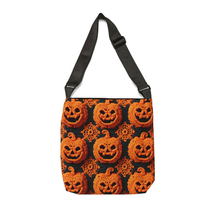 Halloween Crochet Pumpkin Scary Horror Festive Holiday Pattern - Adjustable Tote Bag (AOP)