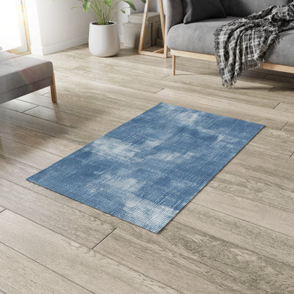 Faded Blue Washed-Out: Denim-Inspired, Style Fabric - Dobby Rug