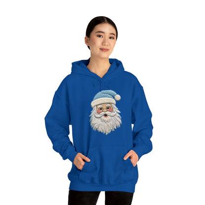 Blue Santa Chenille Patch - Chritmas Hoiday Design - Unisex Heavy Blend™ Hooded Sweatshirt