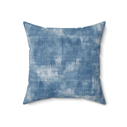 Azul descolorido descolorido: tela con estilo, inspirada en la mezclilla, almohada cuadrada de poliéster hilado 