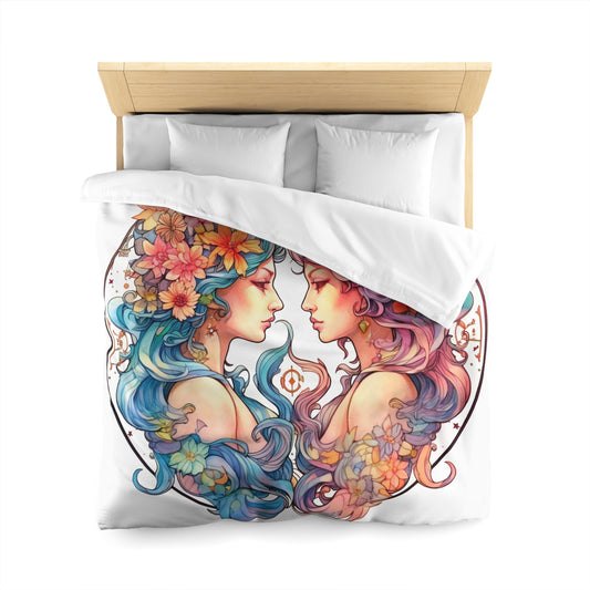 Zodiac Gemini Clipart - Twins Symbol, Whimsical Comic Style - Microfiber Duvet Cover