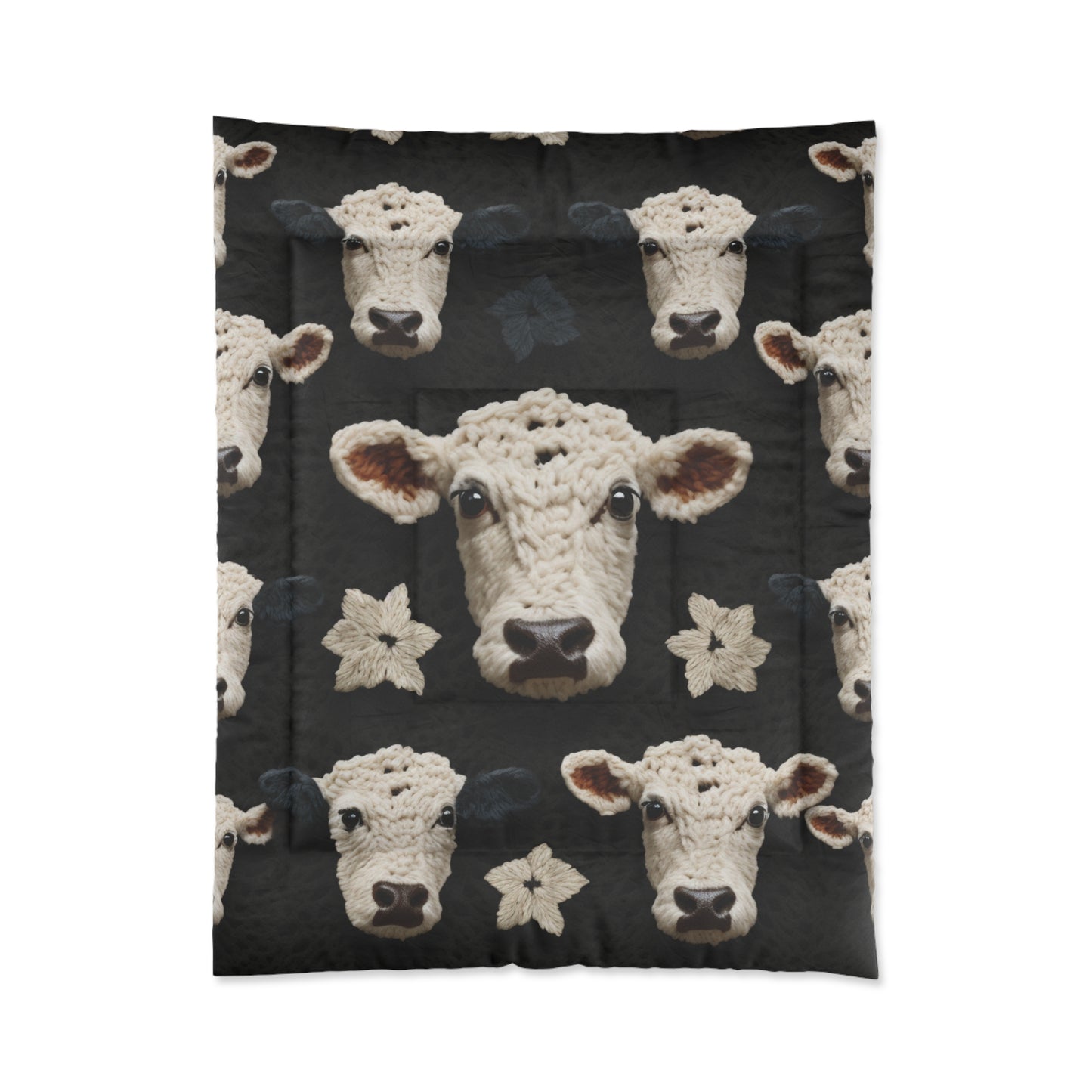 Crochet Cow Pattern Farm Animal Fabric Style - Bed Comforter