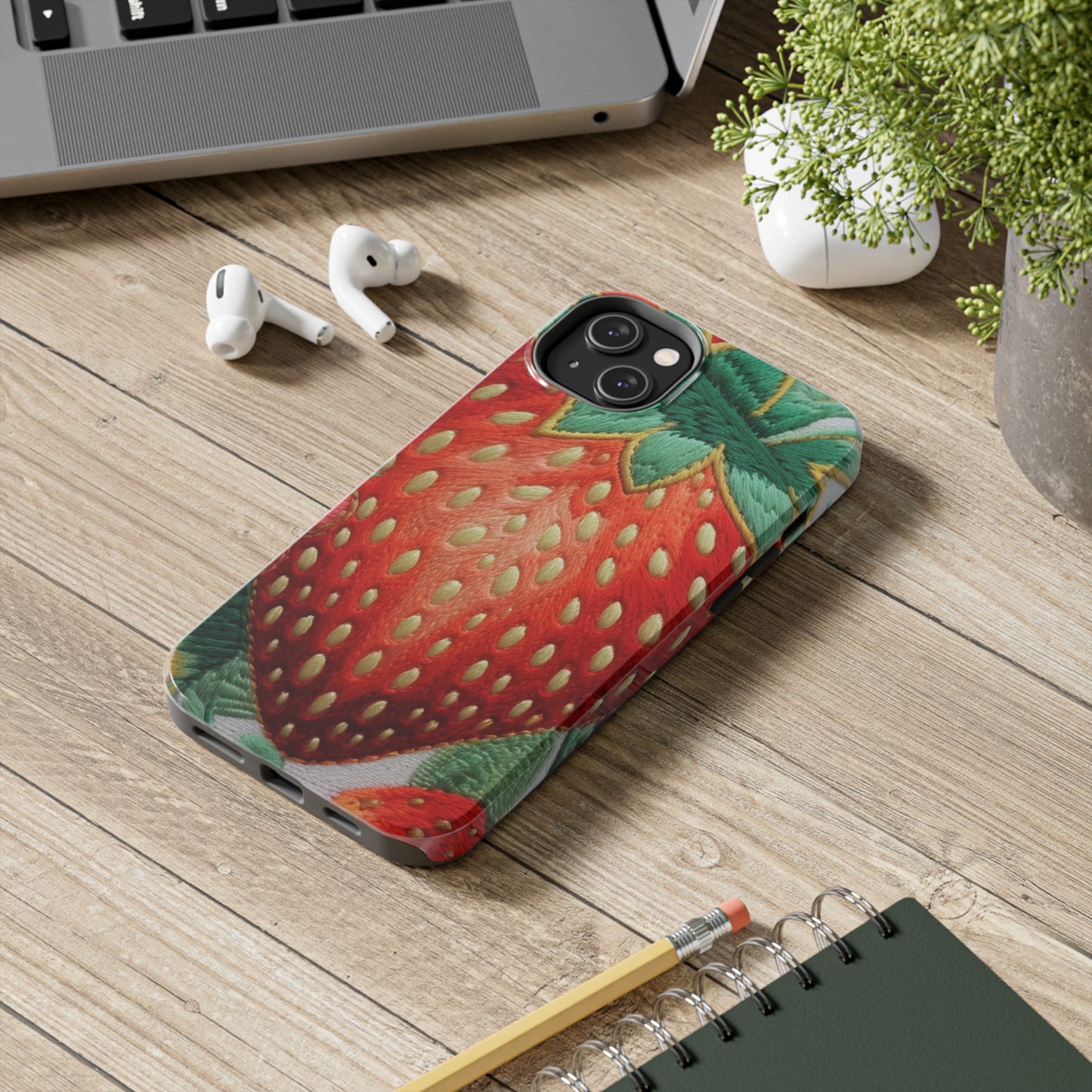 Berry Delight: Sun-Kissed Strawberries Fields Meet Embroidered Style Strawberry Patterns - Tough Phone Cases