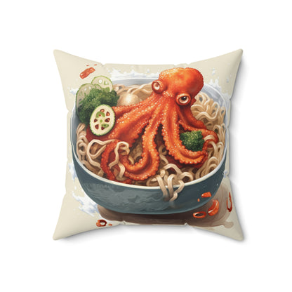 Ramen Octopus Bowl Anime Estilo tradicional japonés - Almohada cuadrada de poliéster hilado 