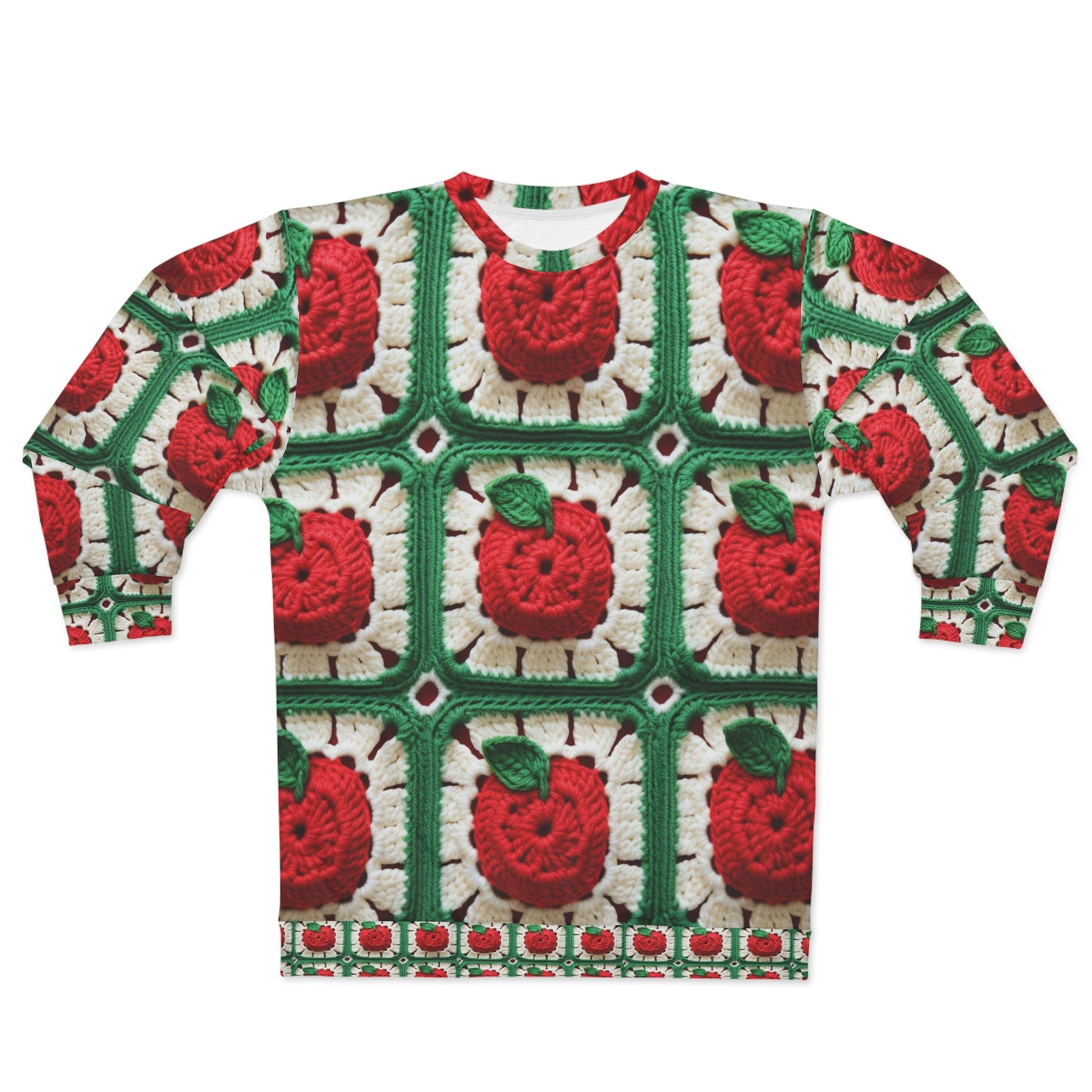 Patrón de crochet Apple Granny Square: árbol frutal silvestre, delicioso diseño rojo - Sudadera unisex (AOP) 