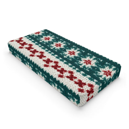 Christmas Knit Crochet Holiday, Festive Yuletide Pattern, Winter Season - Baby Changing Pad Cover