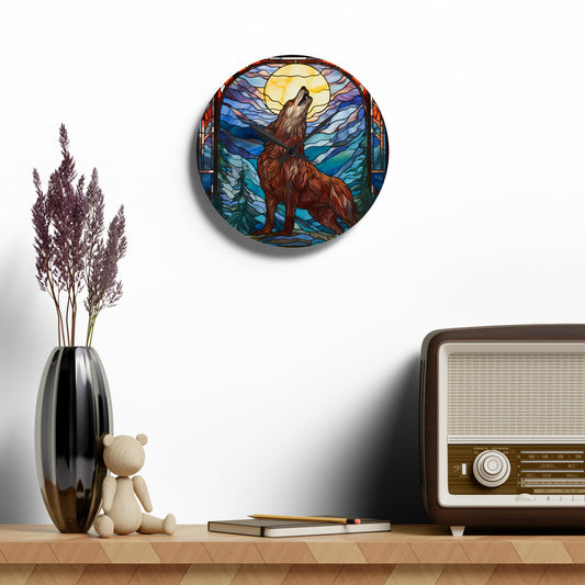 Stained Glass Howling Wolf Design - Acrylic Wall Clock