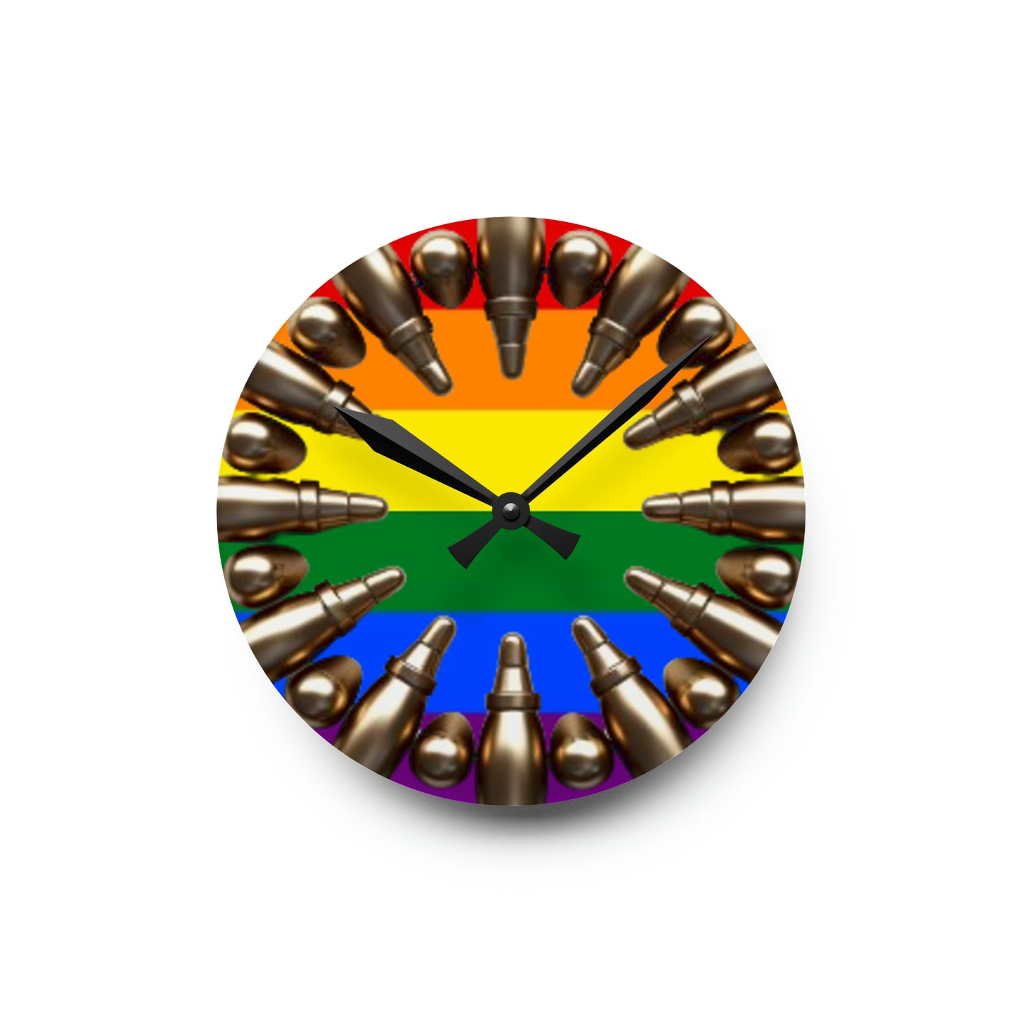 Pride Parade Bullet Band Acrylic Wall Clock - Rainbow Flag Design, Non-Live Ammunition Decor, Inclusive Timepiece