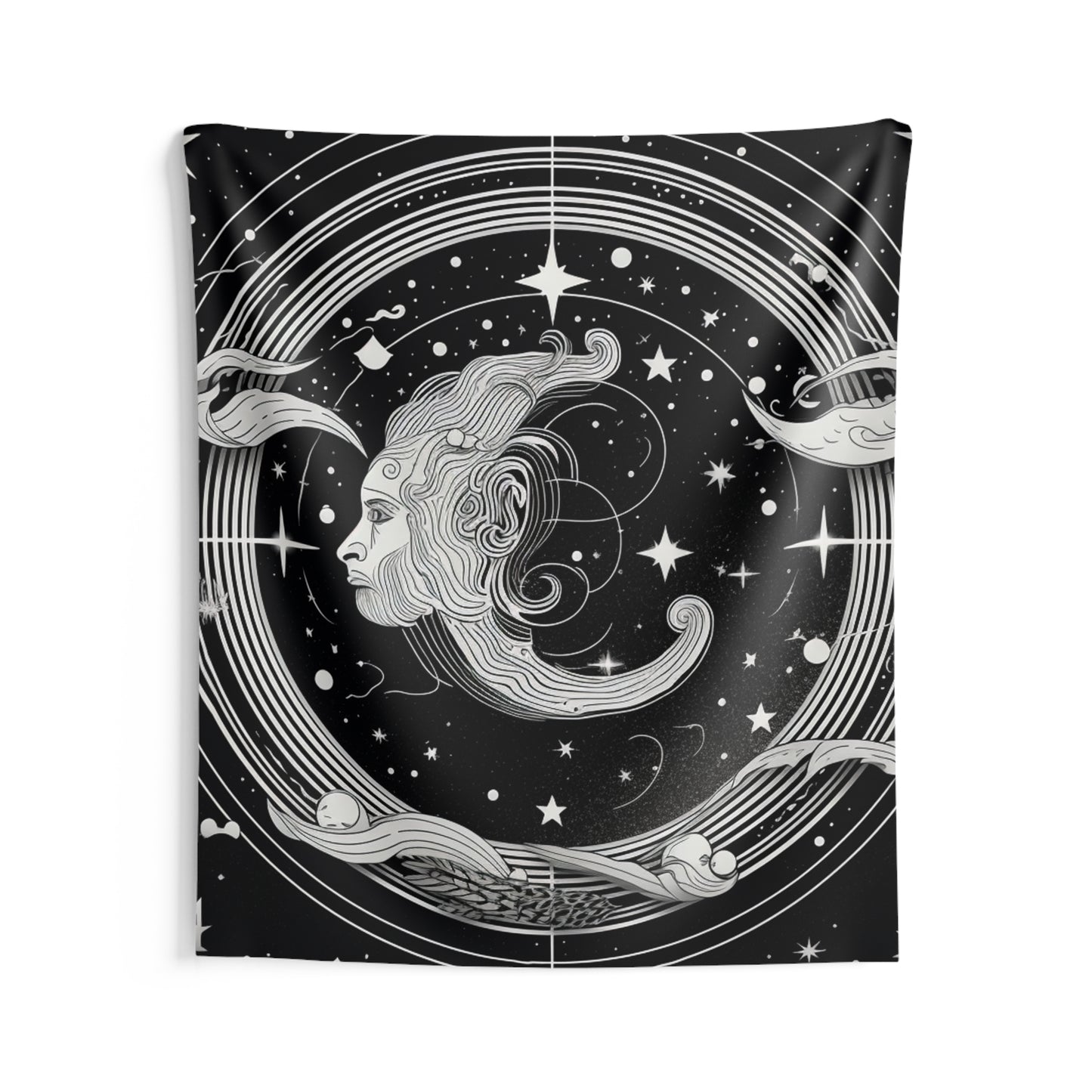 Aquarius Custom Wall Tapestry, Black White Water-Bearer Design, 100% Polyester, Multiple Sizes