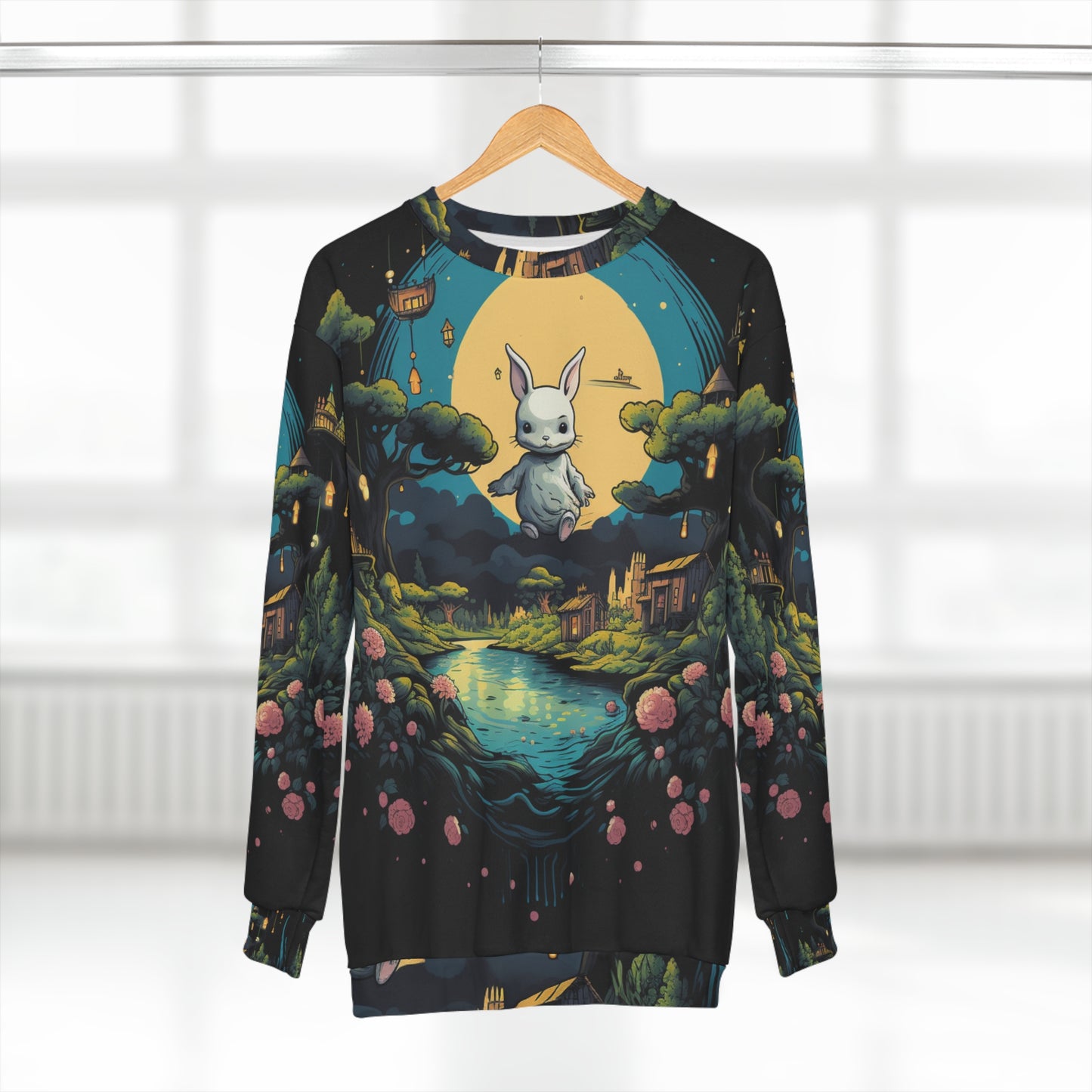 White Rabbit Mystery Psychedelic Fantasy Anime Cartoon Bunny - Sudadera unisex (AOP) 