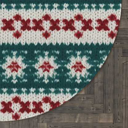 Christmas Knit Crochet Holiday, Festive Yuletide Pattern, Winter Season - Round Rug