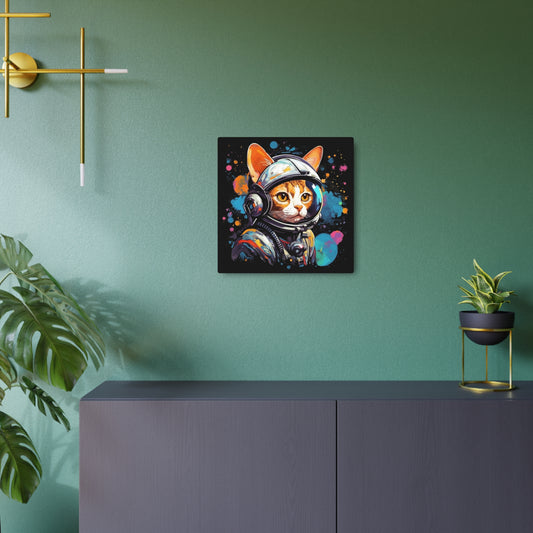 Astro Cat Adventure Feline - Pop Art, Floating in Cosmic Space - Metal Art Sign
