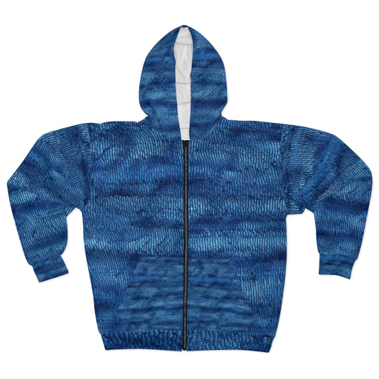 Blue Spectrum: Denim-Inspired Fabric Light to Dark - Unisex Zip Hoodie (AOP)