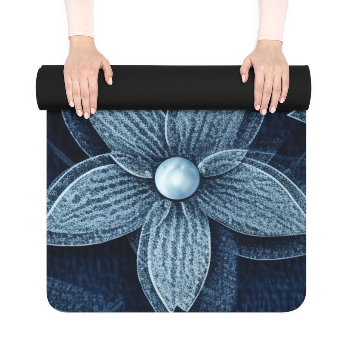 Hawaiian Flower Design - Denim-Inspired Decor Piece - Rubber Yoga Mat