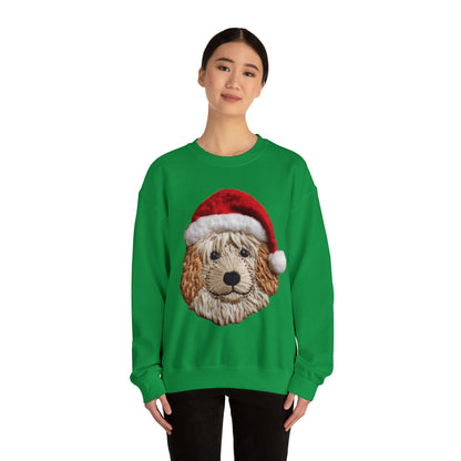 Chenille Dog Embroidered Patch - Christmas Puppy with Santa Hat - Unisex Heavy Blend™ Crewneck Sweatshirt