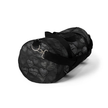 Black: Distressed Denim-Inspired Fabric Heart Embroidery Design - Duffel Bag