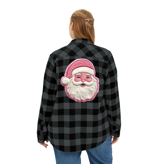 Pink Santa Chenille Patch Style - Unisex Flannel Shirt