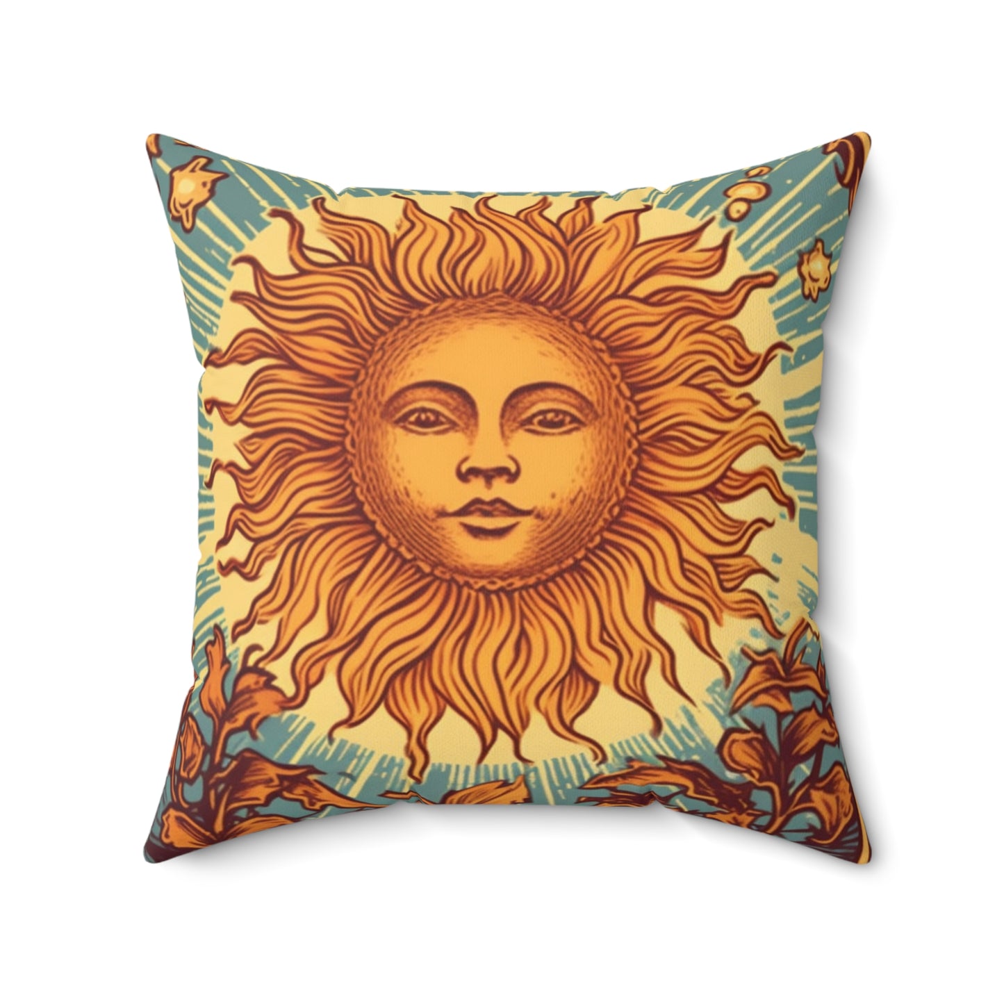 Sun Tarot Card Symbol of Growth, Life, and Radiance - Spun Polyester Square Pillow