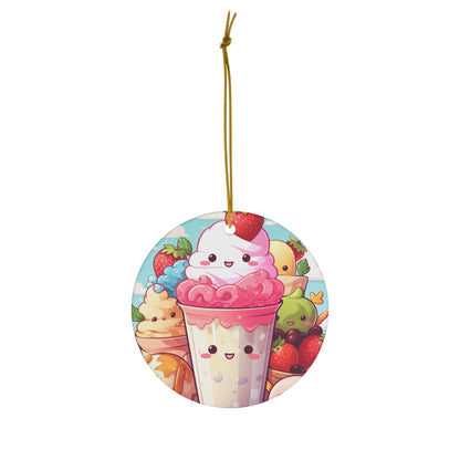 Strawberry Japan Milkshake - Kawaii Dessert Delight - Sweet Berry Anime Character - Ceramic Ornament, 4 Shapes