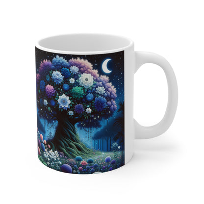 Floración de la noche estrellada: jardín mágico y arte del árbol celestial - Taza de cerámica 11oz