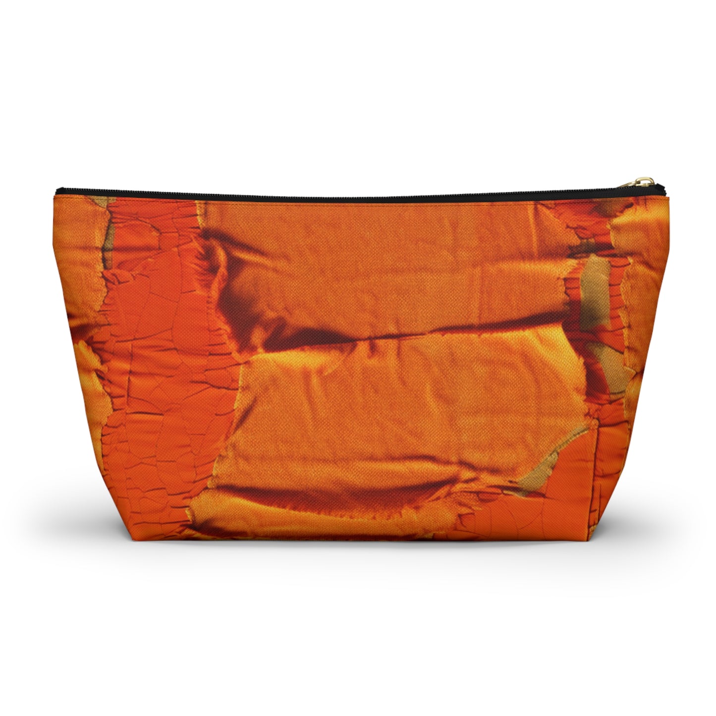 Fiery Citrus Orange: Edgy Distressed, Denim-Inspired Fabric - Accessory Pouch w T-bottom