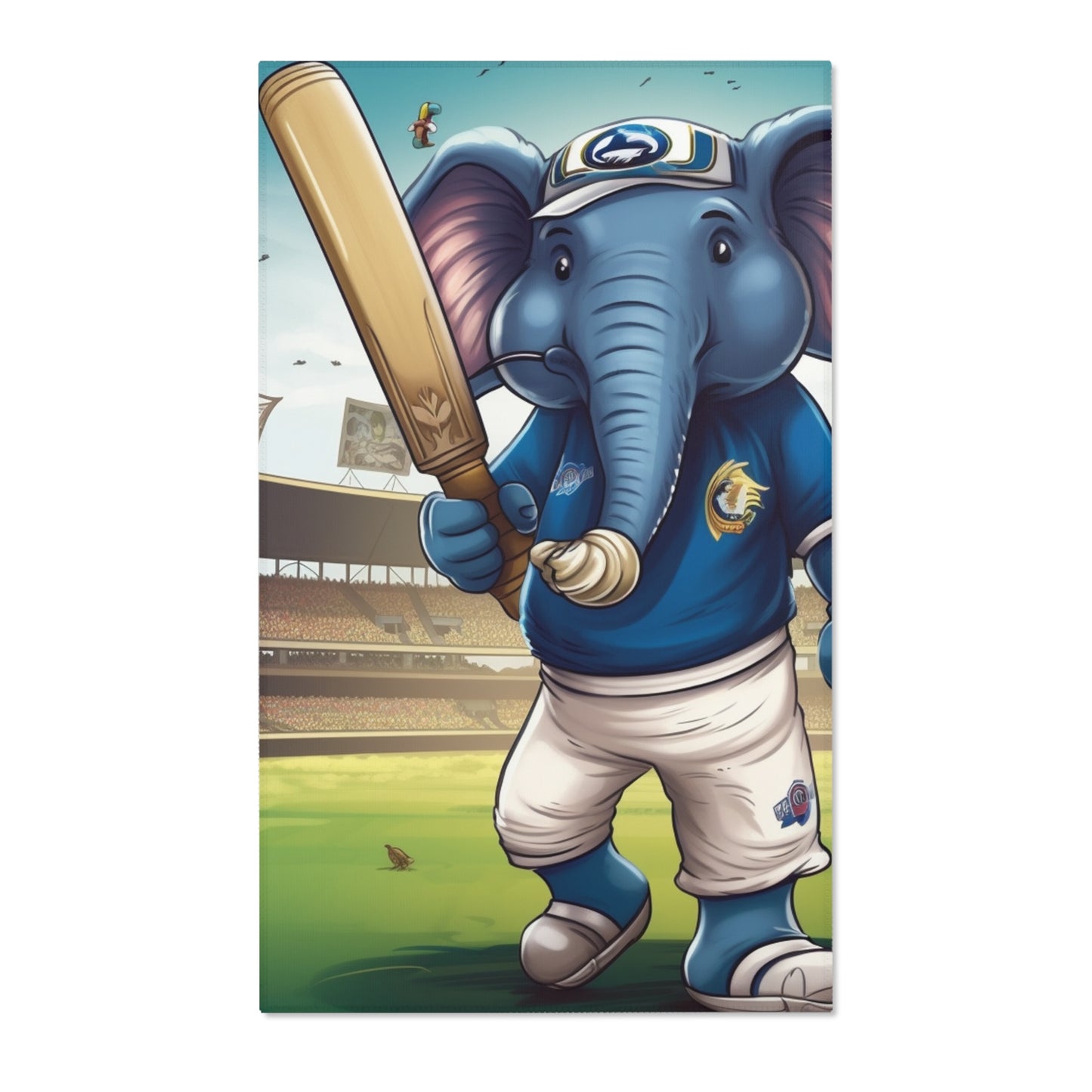 India Elephant Cricket Sport Star: Pitch, Run, Stump Game - Animated Charm - Area Rugs