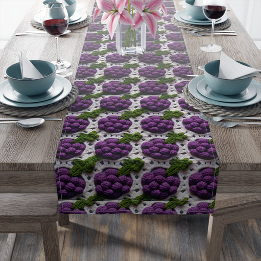 Crochet Grapes Pattern - Granny Square Design - Fresh Fruit Pick - Orchard Purple Snack Food - Table Runner (Cotton, Poly)