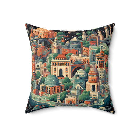 Galactic Metropolis Pattern, Sci-Fi Inspired - Spun Polyester Square Pillow