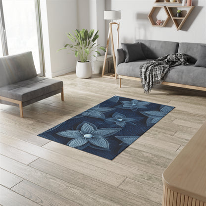 Hawaiian Flower Design - Denim-Inspired Decor Piece - Dobby Rug