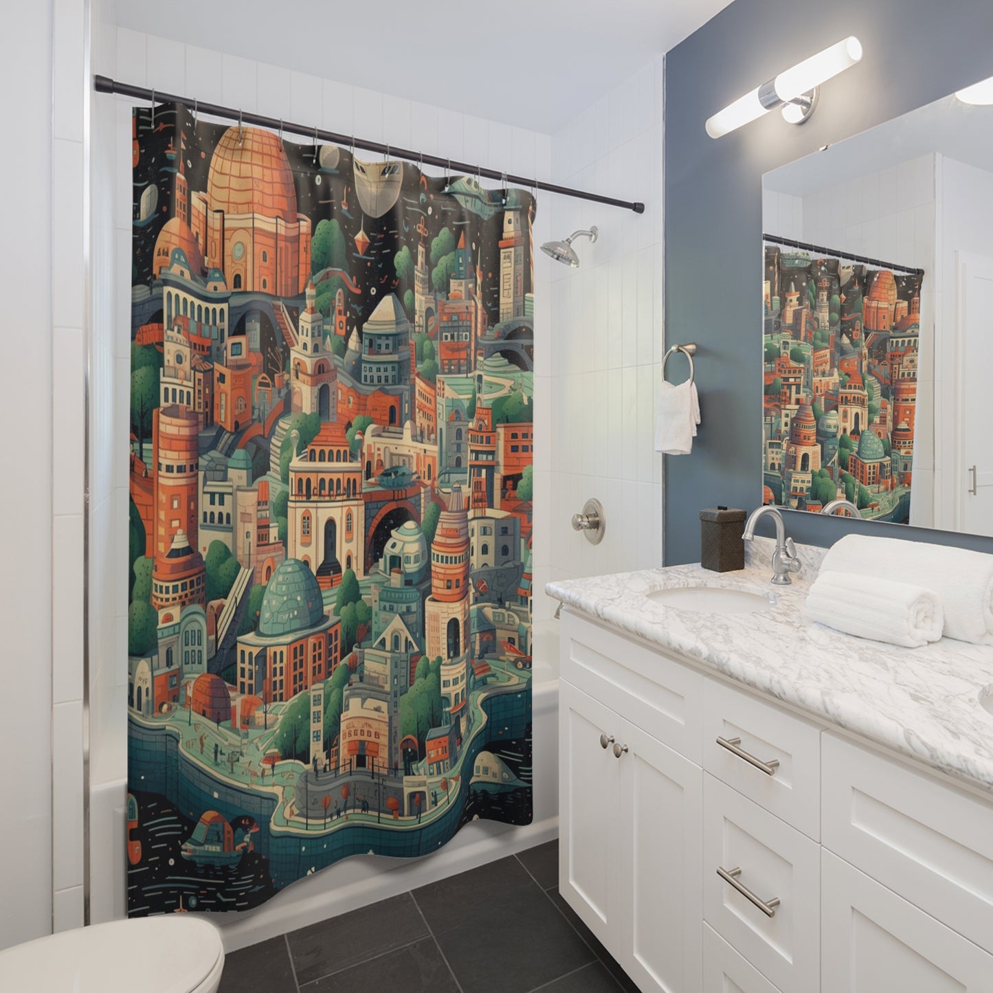 Galactic Metropolis Pattern, Sci-Fi Inspired - Shower Curtains