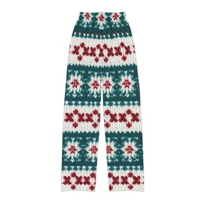 Christmas Knit Crochet Holiday, Festive Yuletide Pattern, Winter Season - Kids Pajama Pants (AOP)