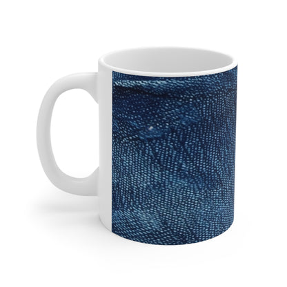 Dark Blue: Distressed Denim-Inspired Fabric Design - Ceramic Mug 11oz