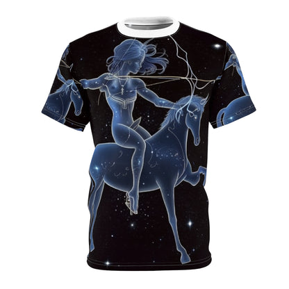 Sagittarius Zodiac in Starlit Universe - Fluorescent Colors - Unisex Cut & Sew Tee (AOP)