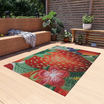 Berry Delight: Sun-Kissed Strawberries Fields Meet Embroidered Style Strawberry Patterns - Outdoor Rug